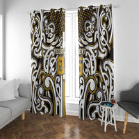 Custom Aotearoa Taranaki Window Curtain Maori Tribal Pattern Mix Poutama LT05 With Grommets Yellow - Polynesian Pride