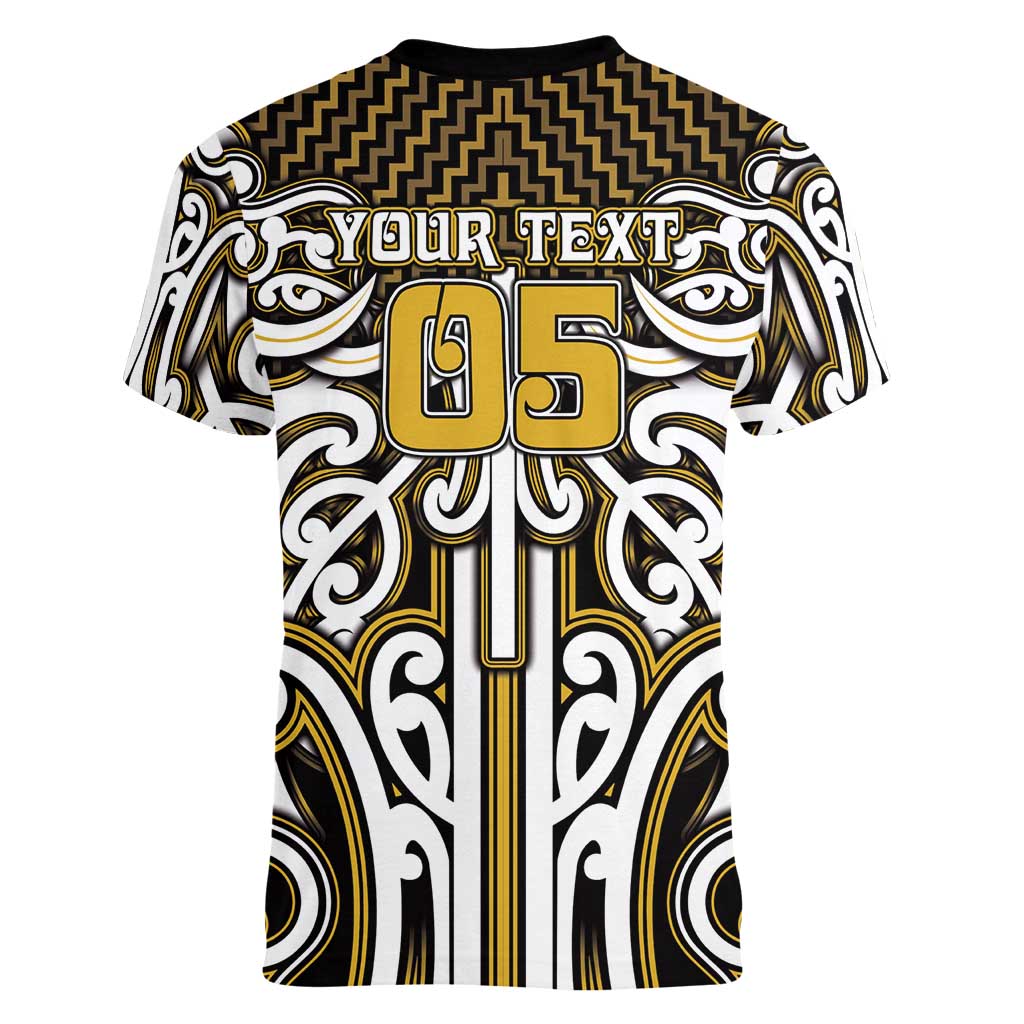 Custom Aotearoa Taranaki Women V-Neck T-Shirt Maori Tribal Pattern Mix Poutama
