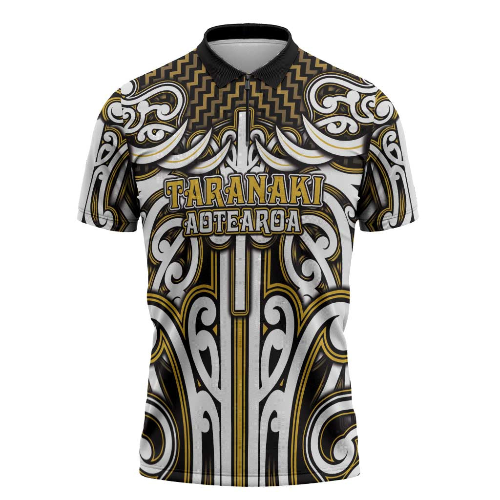 Custom Aotearoa Taranaki Zipper Polo Shirt Maori Tribal Pattern Mix Poutama LT05 Yellow - Polynesian Pride