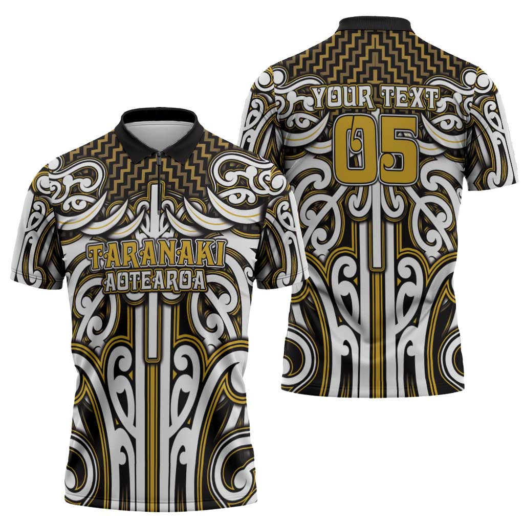 Custom Aotearoa Taranaki Zipper Polo Shirt Maori Tribal Pattern Mix Poutama LT05 - Polynesian Pride