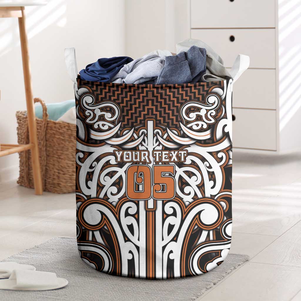 Custom Aotearoa Waikato Laundry Basket Maori Tribal Pattern Mix Poutama LT05 Orange - Polynesian Pride