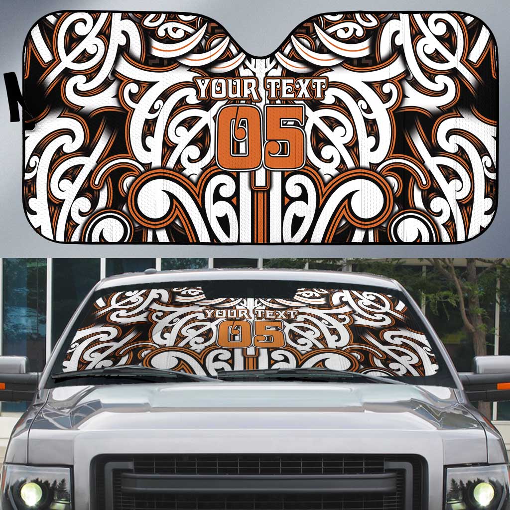Custom Aotearoa Waikato Auto Sun Shade Maori Tribal Pattern Mix Poutama LT05 Orange - Polynesian Pride