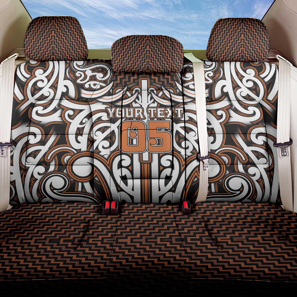 Custom Aotearoa Waikato Back Car Seat Cover Maori Tribal Pattern Mix Poutama LT05 One Size Orange - Polynesian Pride