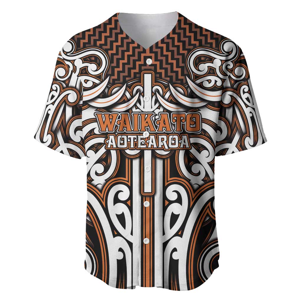 Custom Aotearoa Waikato Baseball Jersey Maori Tribal Pattern Mix Poutama LT05 Orange - Polynesian Pride
