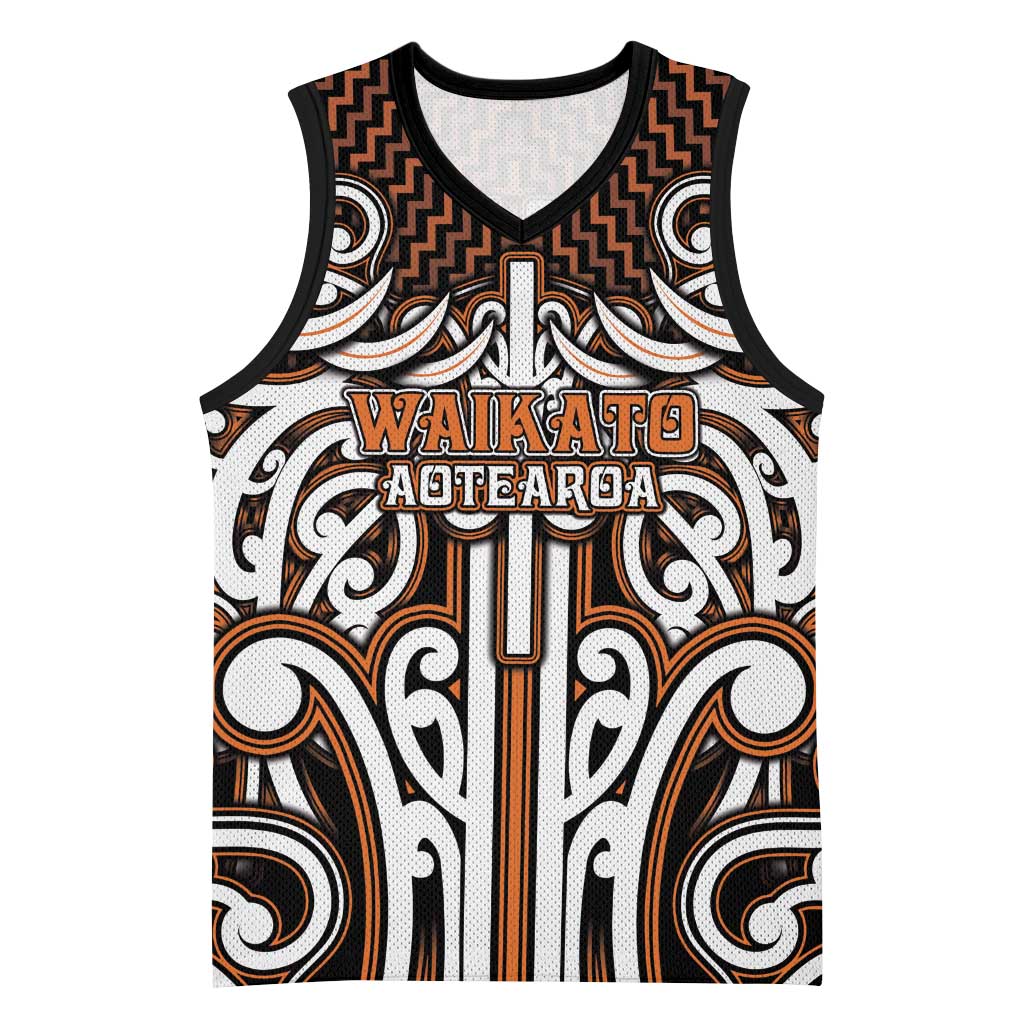 Custom Aotearoa Waikato Basketball Jersey Maori Tribal Pattern Mix Poutama LT05 Unisex Orange - Polynesian Pride