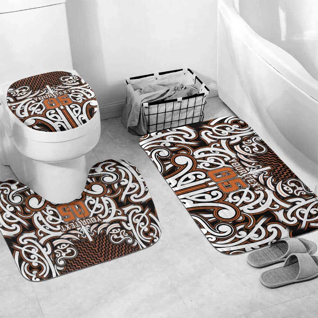 Custom Aotearoa Waikato Bathroom Set Maori Tribal Pattern Mix Poutama LT05 Mat Set Only (3 pcs) One Size Orange - Polynesian Pride