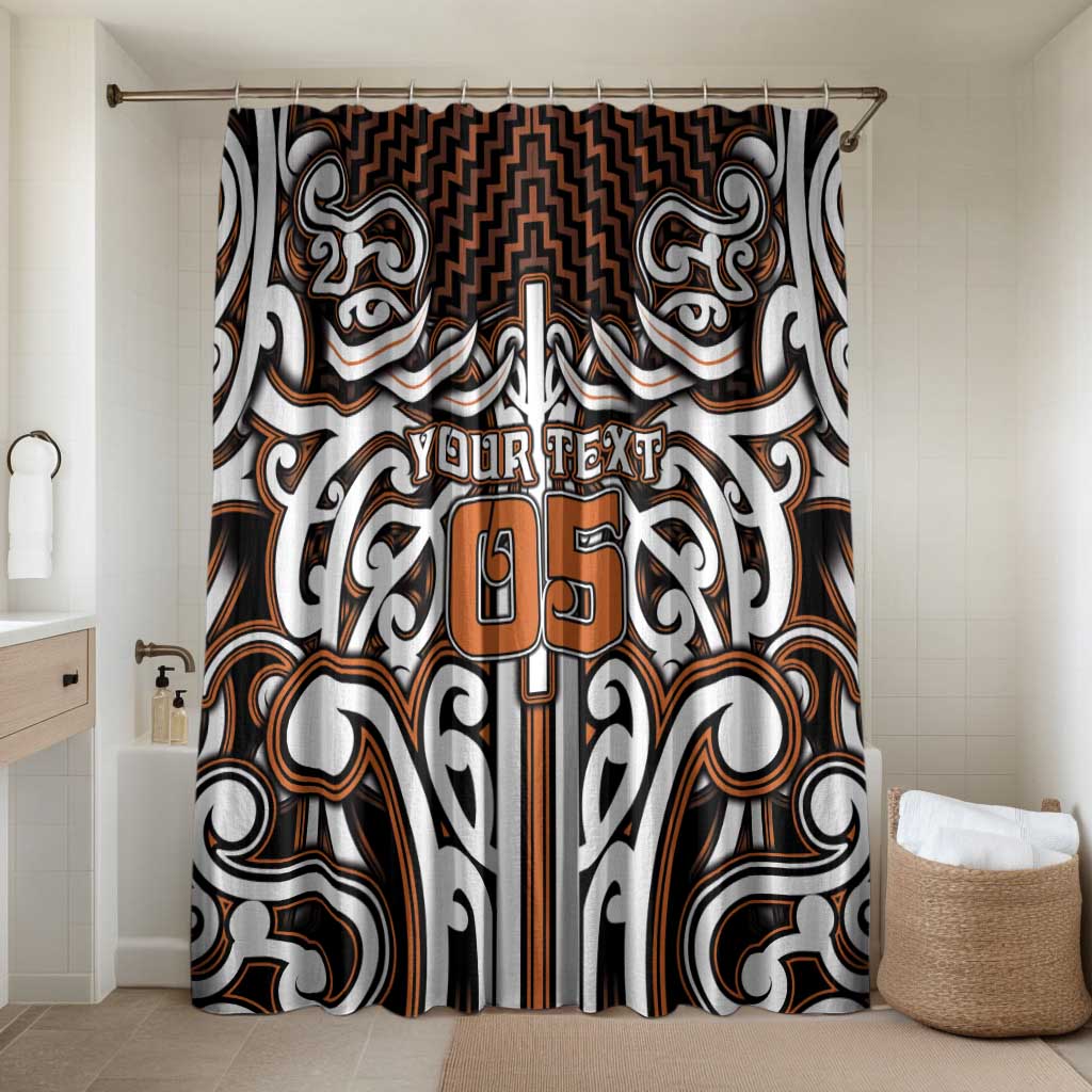 Custom Aotearoa Waikato Bathroom Set Maori Tribal Pattern Mix Poutama LT05 Shower Curtain Only Orange - Polynesian Pride