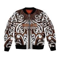 Custom Aotearoa Waikato Bomber Jacket Maori Tribal Pattern Mix Poutama LT05 Unisex Orange - Polynesian Pride