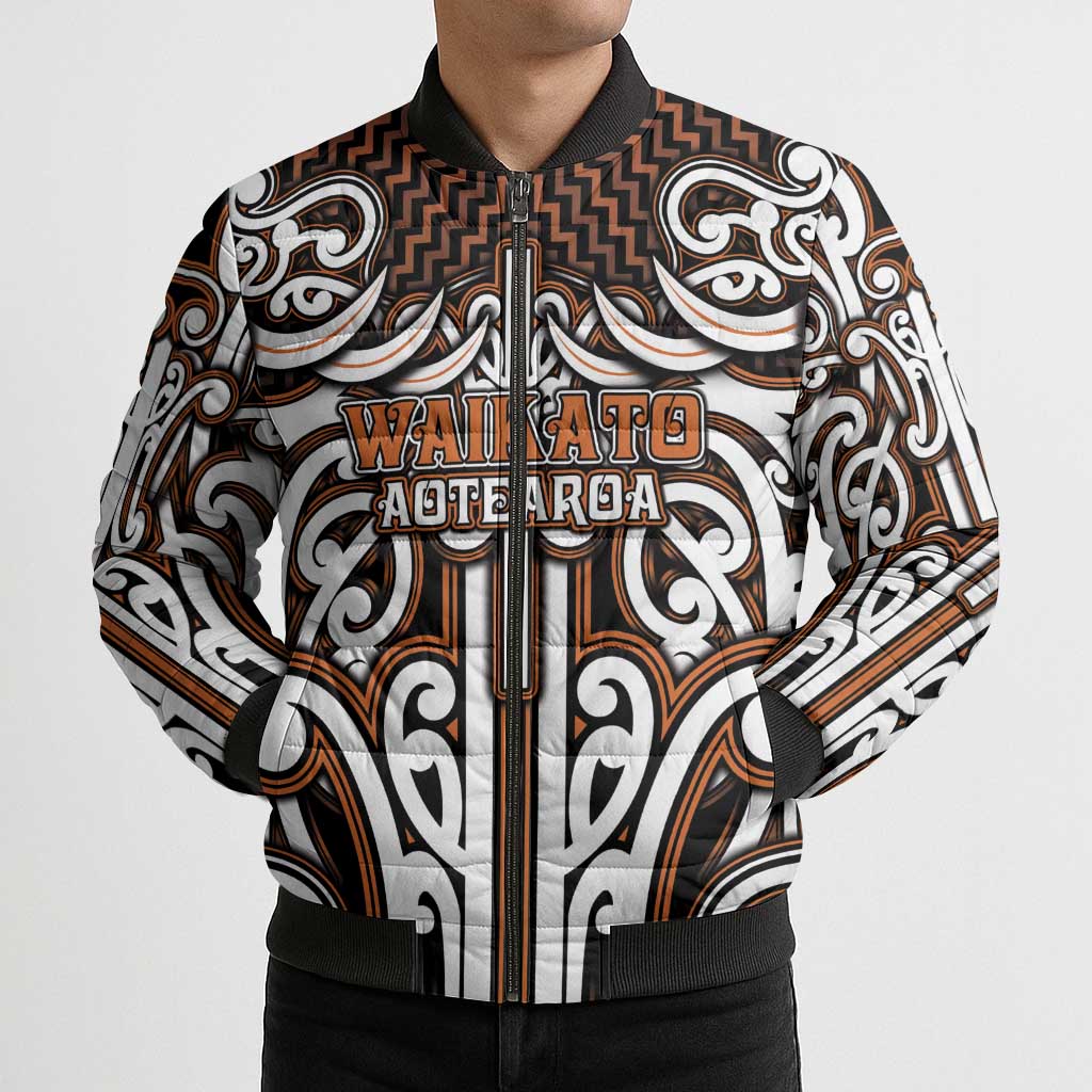 Custom Aotearoa Waikato Bomber Puffer Jacket Maori Tribal Pattern Mix Poutama LT05 - Polynesian Pride