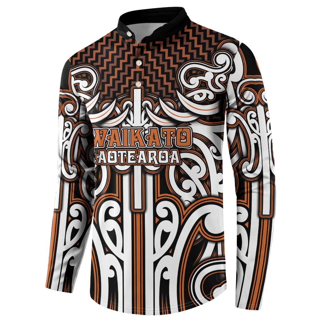 Custom Aotearoa Waikato Button Sweatshirt Maori Tribal Pattern Mix Poutama LT05 - Polynesian Pride