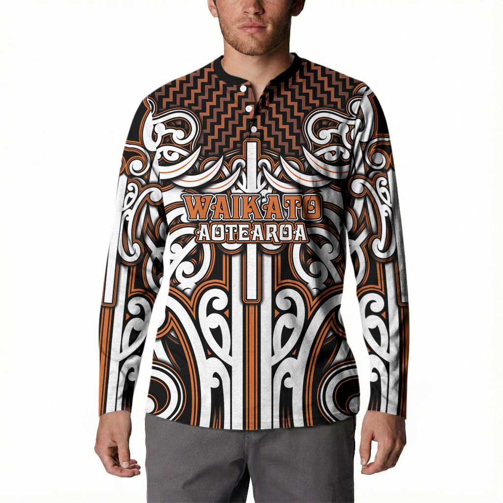 Custom Aotearoa Waikato Button Sweatshirt Maori Tribal Pattern Mix Poutama LT05 - Polynesian Pride
