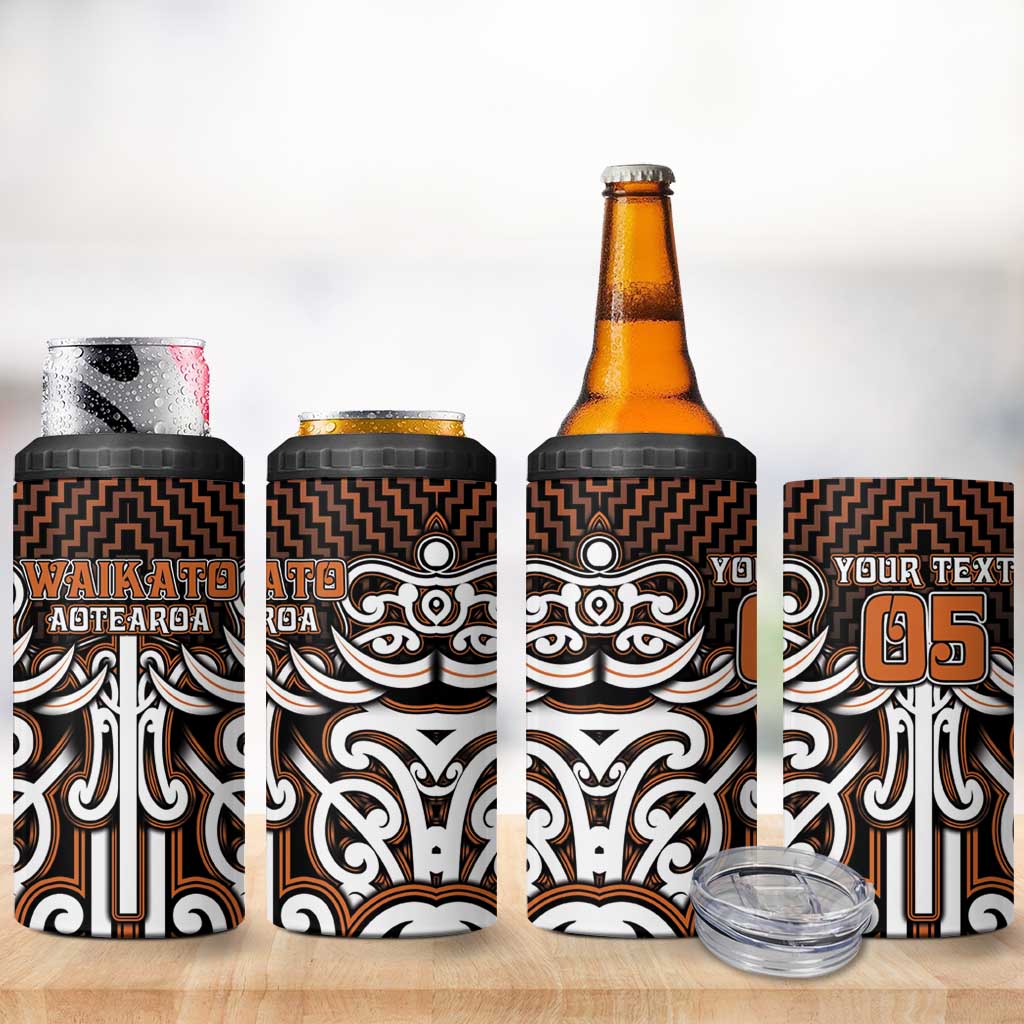 Custom Aotearoa Waikato 4 in 1 Can Cooler Tumbler Maori Tribal Pattern Mix Poutama