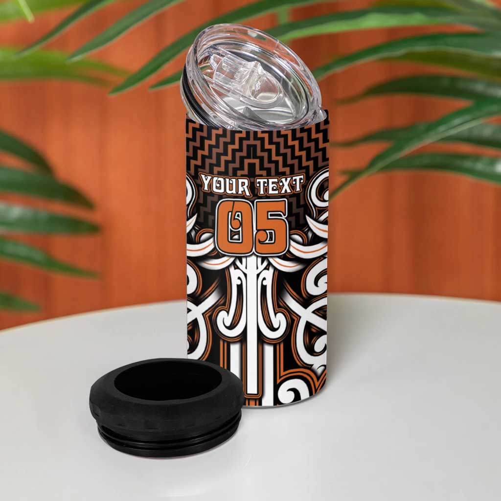Custom Aotearoa Waikato 4 in 1 Can Cooler Tumbler Maori Tribal Pattern Mix Poutama