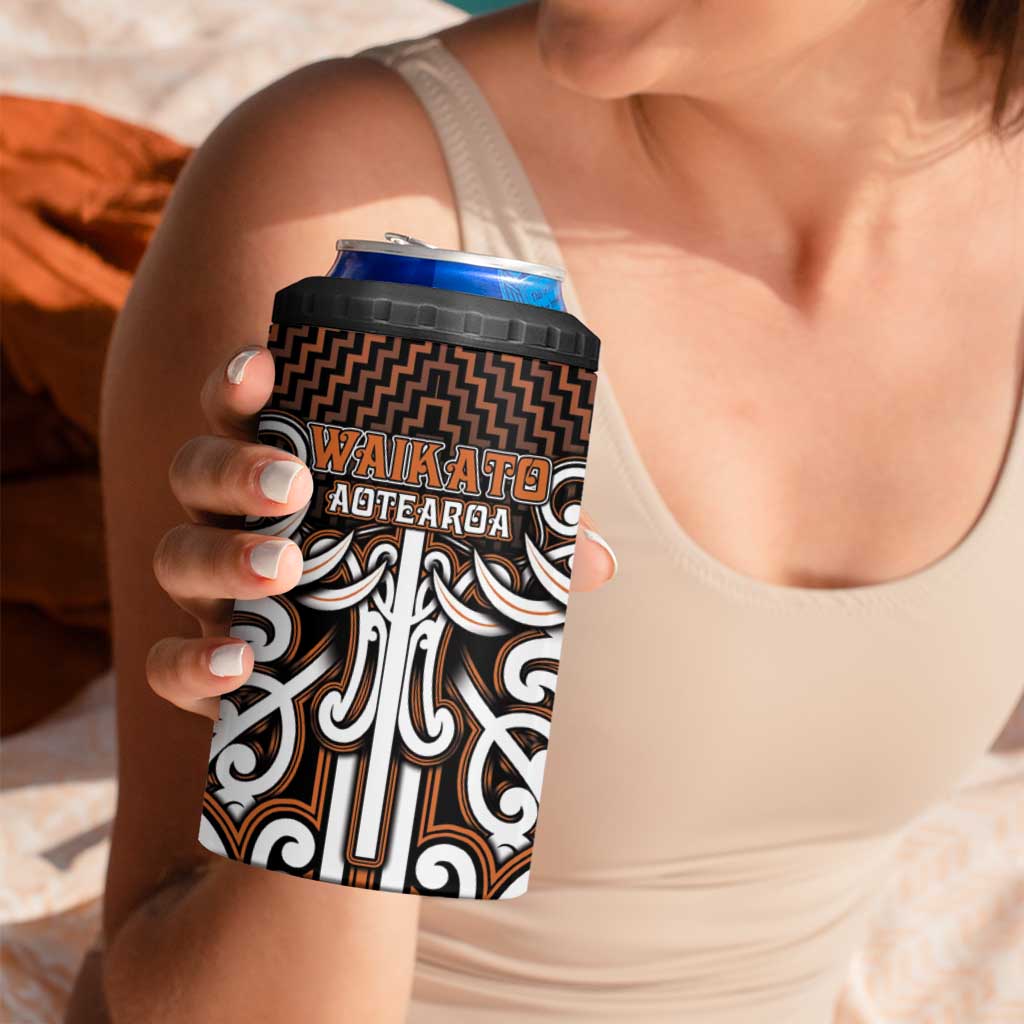 Custom Aotearoa Waikato 4 in 1 Can Cooler Tumbler Maori Tribal Pattern Mix Poutama
