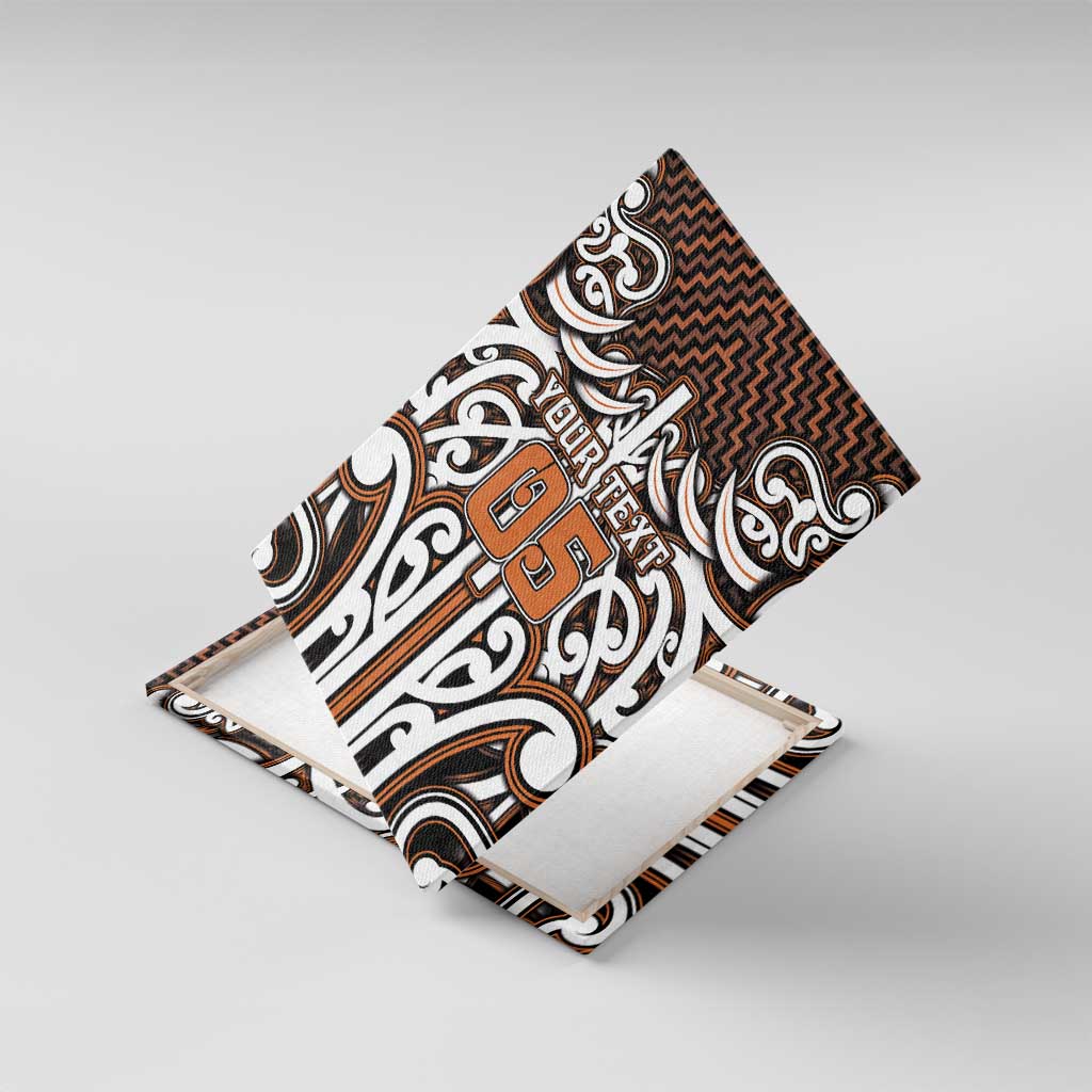 Custom Aotearoa Waikato Canvas Wall Art Maori Tribal Pattern Mix Poutama LT05 With Frame Orange - Polynesian Pride