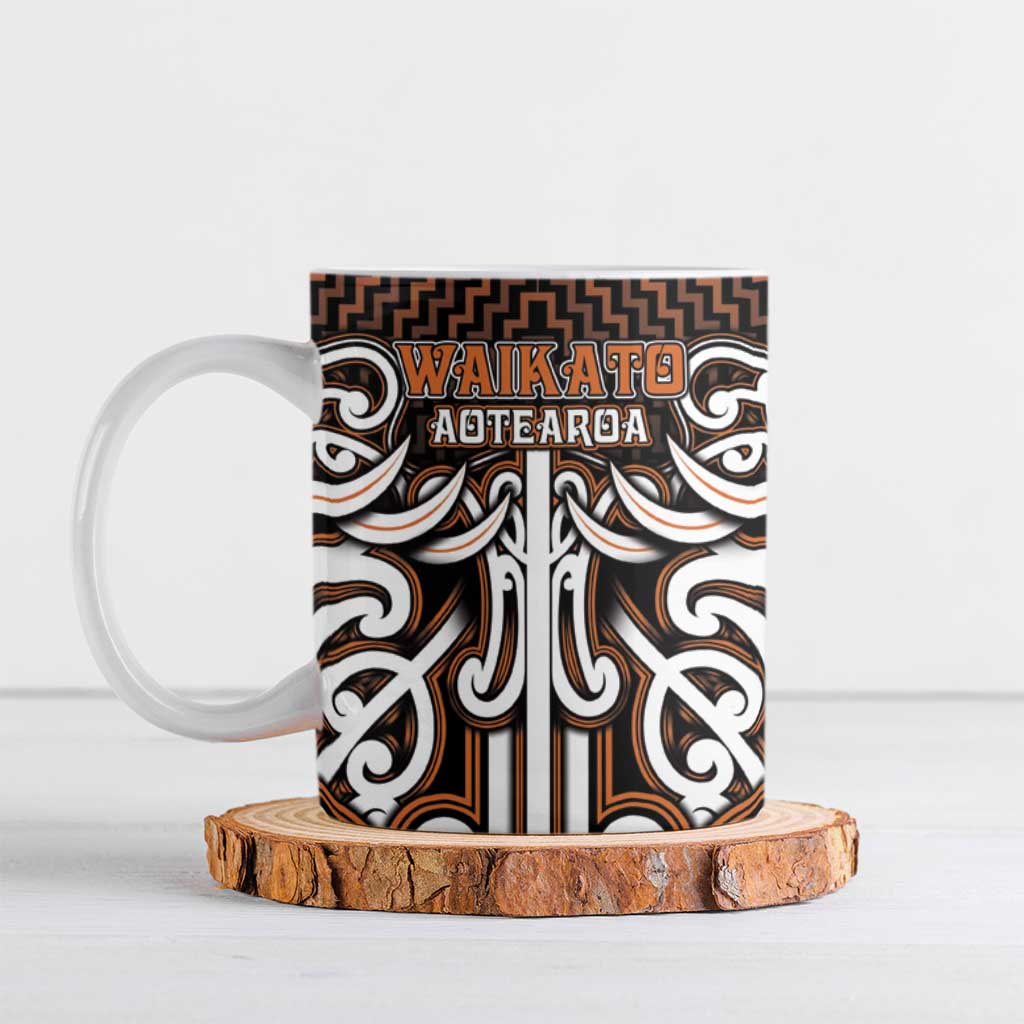 Custom Aotearoa Waikato Ceramic Mug Maori Tribal Pattern Mix Poutama LT05 Orange - Polynesian Pride
