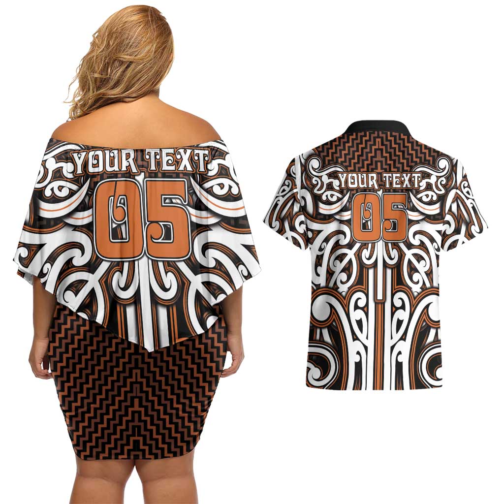 Custom Aotearoa Waikato Couples Matching Off Shoulder Short Dress and Hawaiian Shirt Maori Tribal Pattern Mix Poutama