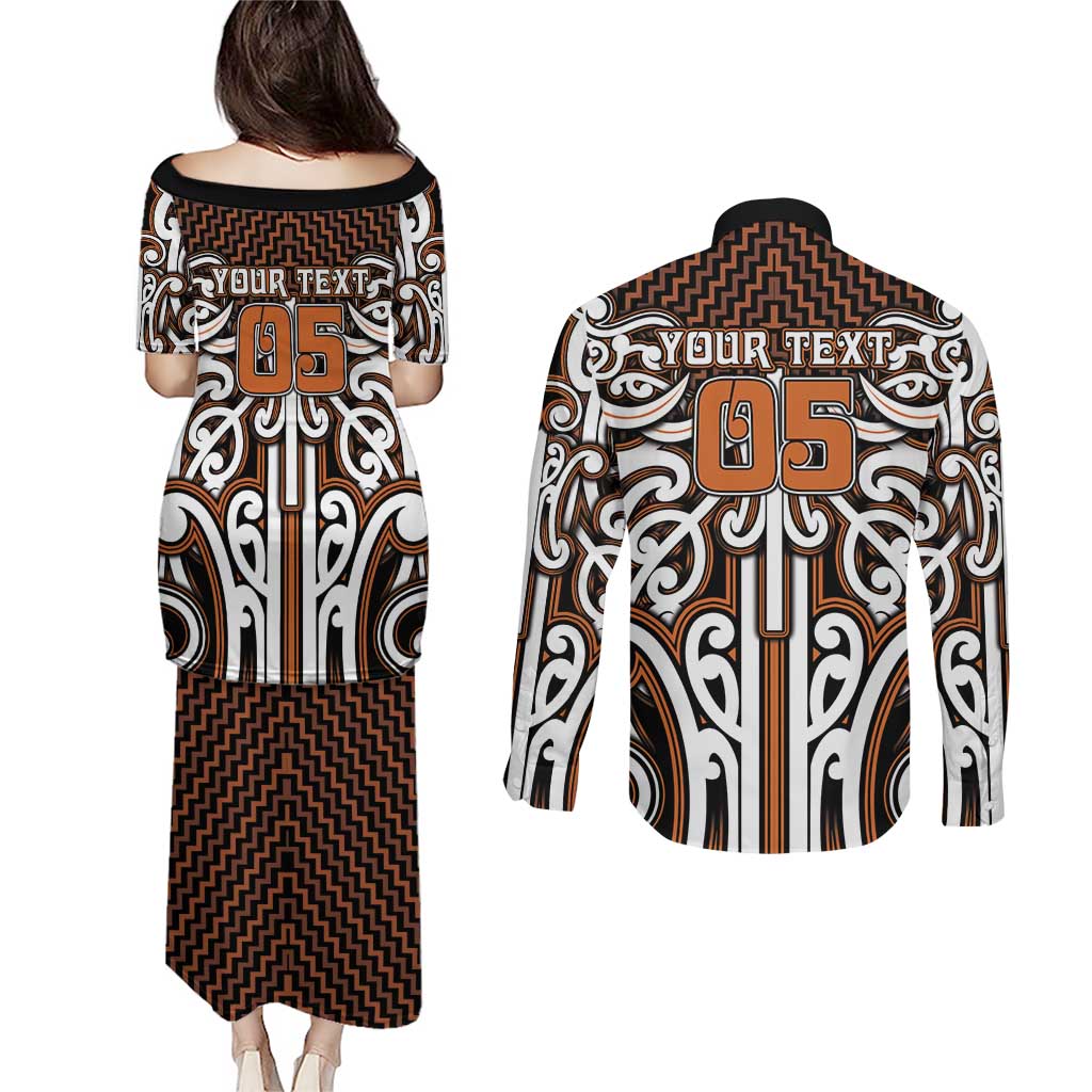 Custom Aotearoa Waikato Couples Matching Puletasi and Long Sleeve Button Shirt Maori Tribal Pattern Mix Poutama LT05 - Polynesian Pride