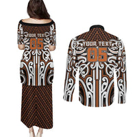 Custom Aotearoa Waikato Couples Matching Puletasi and Long Sleeve Button Shirt Maori Tribal Pattern Mix Poutama LT05 - Polynesian Pride