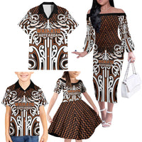 Custom Aotearoa Waikato Family Matching Off The Shoulder Long Sleeve Dress and Hawaiian Shirt Maori Tribal Pattern Mix Poutama