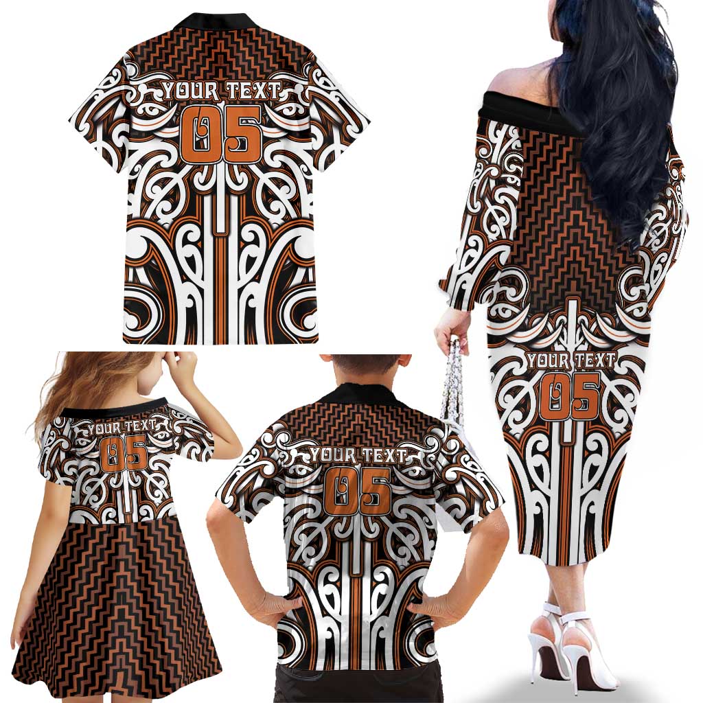 Custom Aotearoa Waikato Family Matching Off The Shoulder Long Sleeve Dress and Hawaiian Shirt Maori Tribal Pattern Mix Poutama