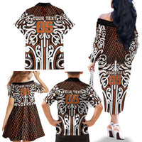 Custom Aotearoa Waikato Family Matching Off The Shoulder Long Sleeve Dress and Hawaiian Shirt Maori Tribal Pattern Mix Poutama