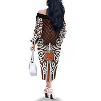 Custom Aotearoa Waikato Family Matching Off The Shoulder Long Sleeve Dress and Hawaiian Shirt Maori Tribal Pattern Mix Poutama