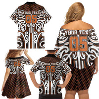 Custom Aotearoa Waikato Family Matching Off Shoulder Short Dress and Hawaiian Shirt Maori Tribal Pattern Mix Poutama