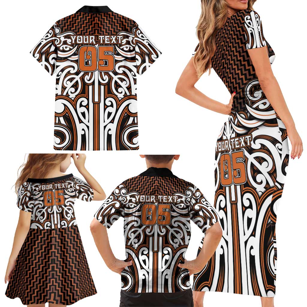 Custom Aotearoa Waikato Family Matching Short Sleeve Bodycon Dress and Hawaiian Shirt Maori Tribal Pattern Mix Poutama