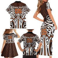 Custom Aotearoa Waikato Family Matching Short Sleeve Bodycon Dress and Hawaiian Shirt Maori Tribal Pattern Mix Poutama