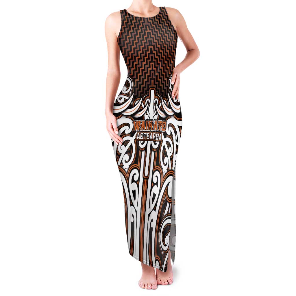 Custom Aotearoa Waikato Family Matching Tank Maxi Dress and Hawaiian Shirt Maori Tribal Pattern Mix Poutama