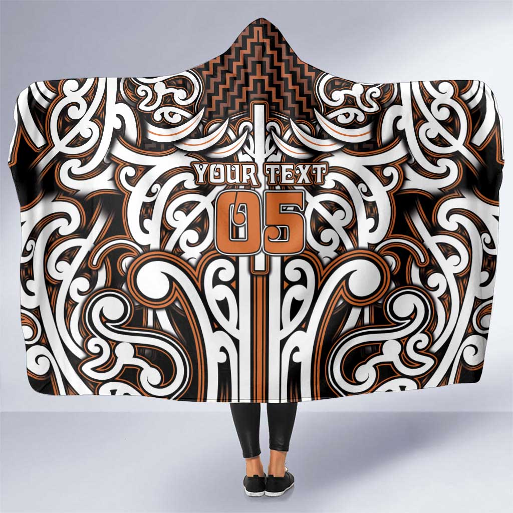 Custom Aotearoa Waikato Hooded Blanket Maori Tribal Pattern Mix Poutama LT05 One Size Orange - Polynesian Pride