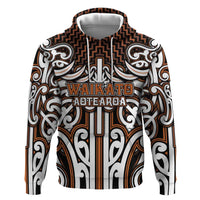 Custom Aotearoa Waikato Hoodie Maori Tribal Pattern Mix Poutama LT05 Pullover Hoodie Orange - Polynesian Pride
