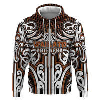 Custom Aotearoa Waikato Hoodie Maori Tribal Pattern Mix Poutama LT05 Zip Hoodie Orange - Polynesian Pride