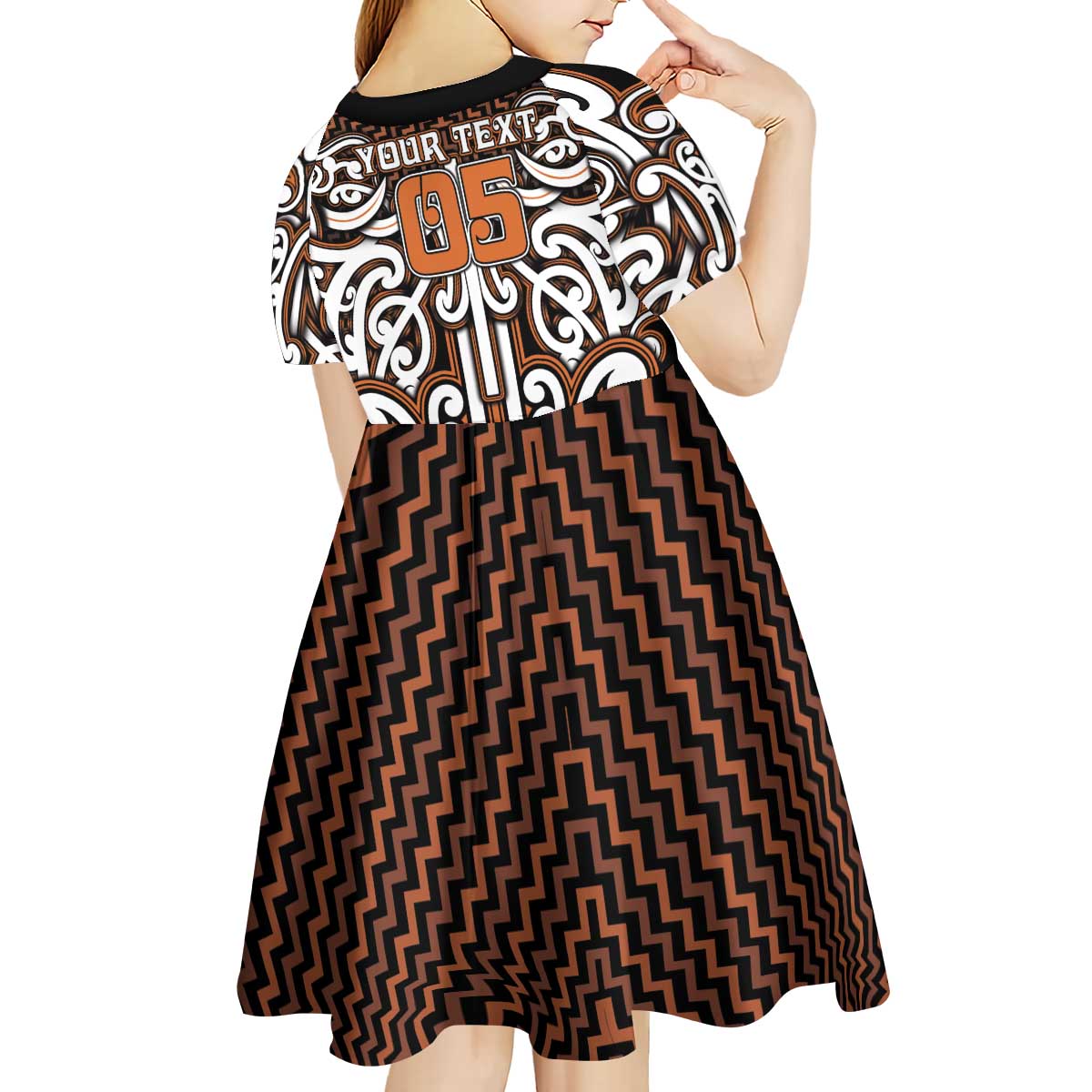 Custom Aotearoa Waikato Kid Short Sleeve Dress Maori Tribal Pattern Mix Poutama LT05 - Polynesian Pride
