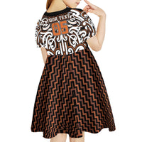 Custom Aotearoa Waikato Kid Short Sleeve Dress Maori Tribal Pattern Mix Poutama LT05 - Polynesian Pride