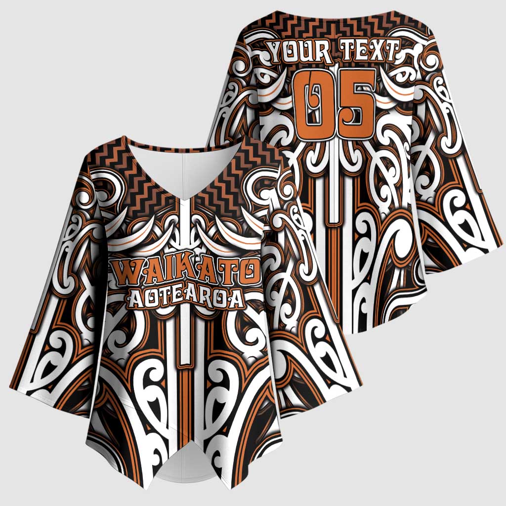 Custom Aotearoa Waikato Kimono Sleeve Blouse Maori Tribal Pattern Mix Poutama LT05 - Polynesian Pride