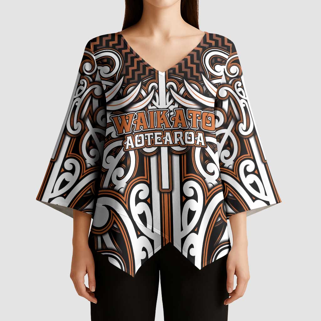Custom Aotearoa Waikato Kimono Sleeve Blouse Maori Tribal Pattern Mix Poutama LT05 - Polynesian Pride