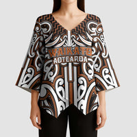 Custom Aotearoa Waikato Kimono Sleeve Blouse Maori Tribal Pattern Mix Poutama LT05 - Polynesian Pride