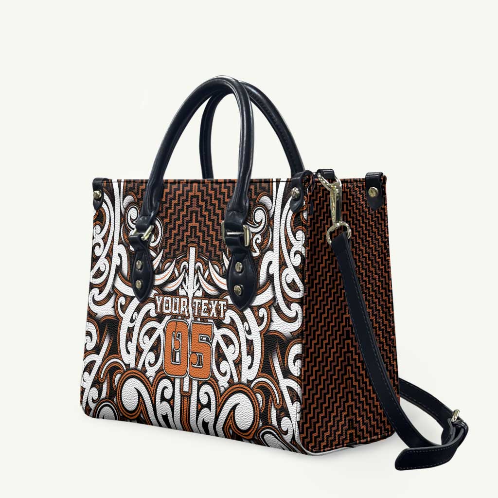 Custom Aotearoa Waikato Leather Bag Maori Tribal Pattern Mix Poutama