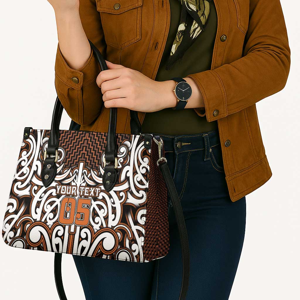 Custom Aotearoa Waikato Leather Bag Maori Tribal Pattern Mix Poutama