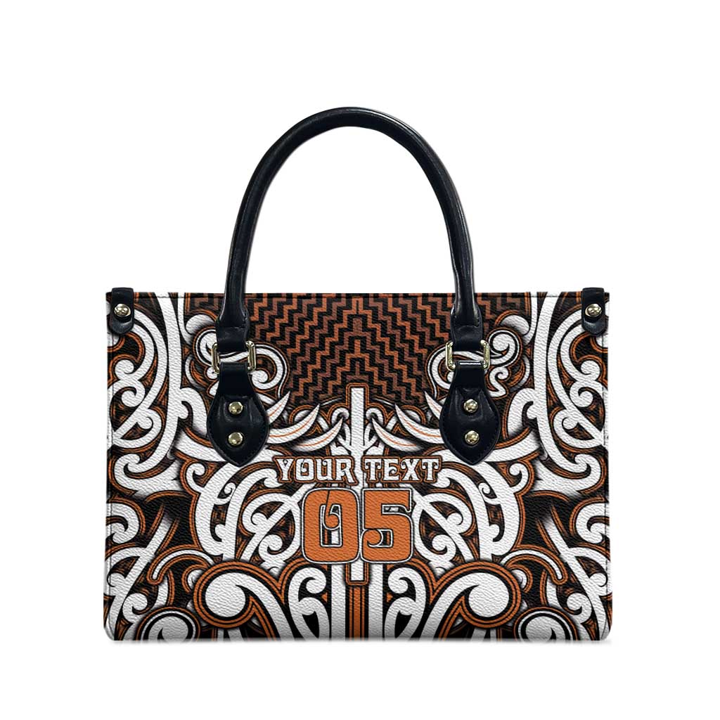 Custom Aotearoa Waikato Leather Bag Maori Tribal Pattern Mix Poutama