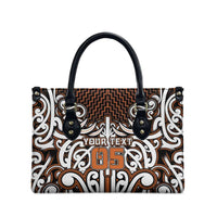 Custom Aotearoa Waikato Leather Bag Maori Tribal Pattern Mix Poutama