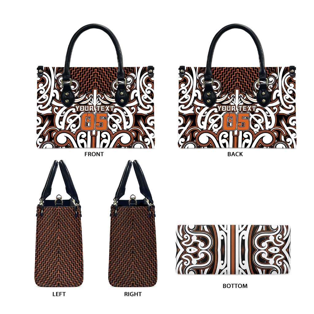 Custom Aotearoa Waikato Leather Bag Maori Tribal Pattern Mix Poutama