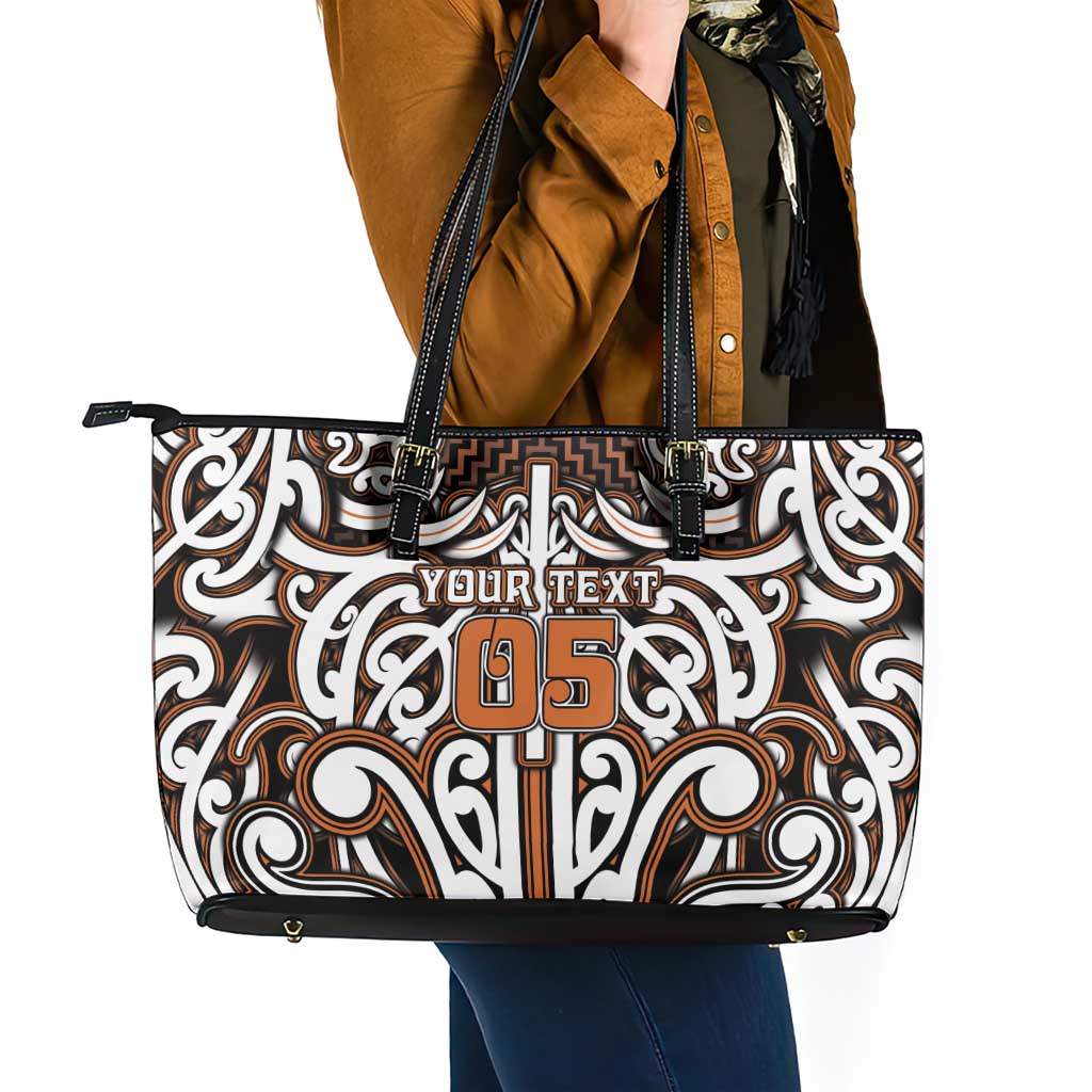 Custom Aotearoa Waikato Leather Tote Bag Maori Tribal Pattern Mix Poutama LT05 - Polynesian Pride