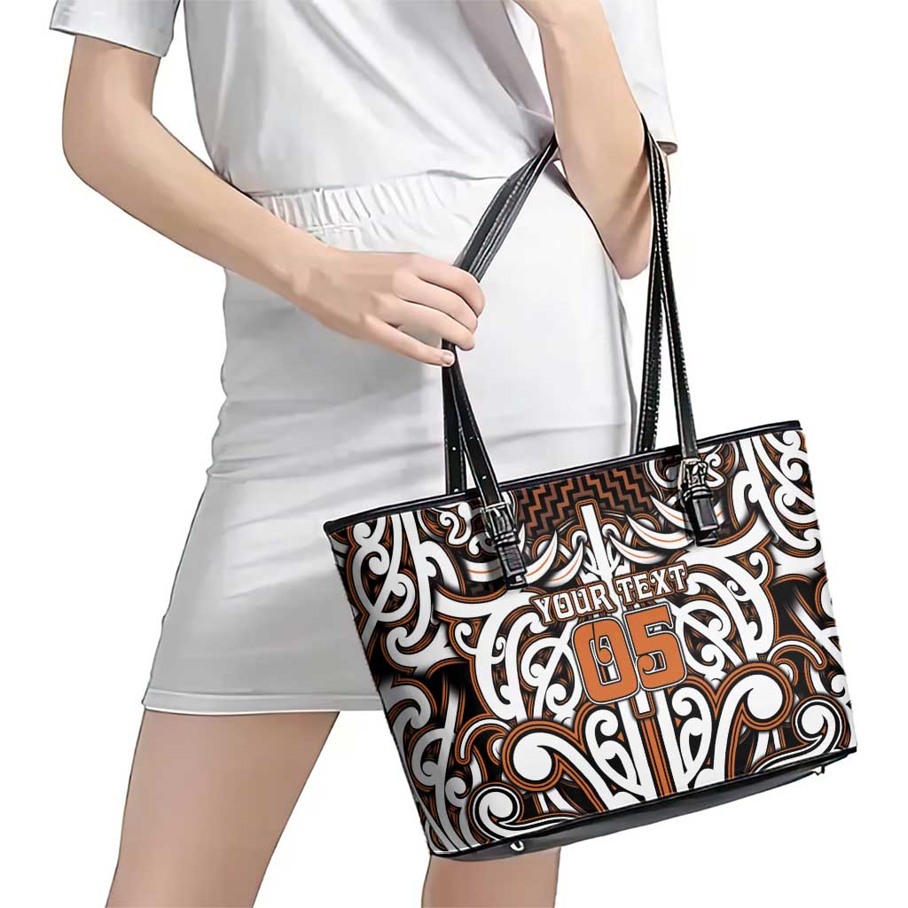Custom Aotearoa Waikato Leather Tote Bag Maori Tribal Pattern Mix Poutama LT05 - Polynesian Pride