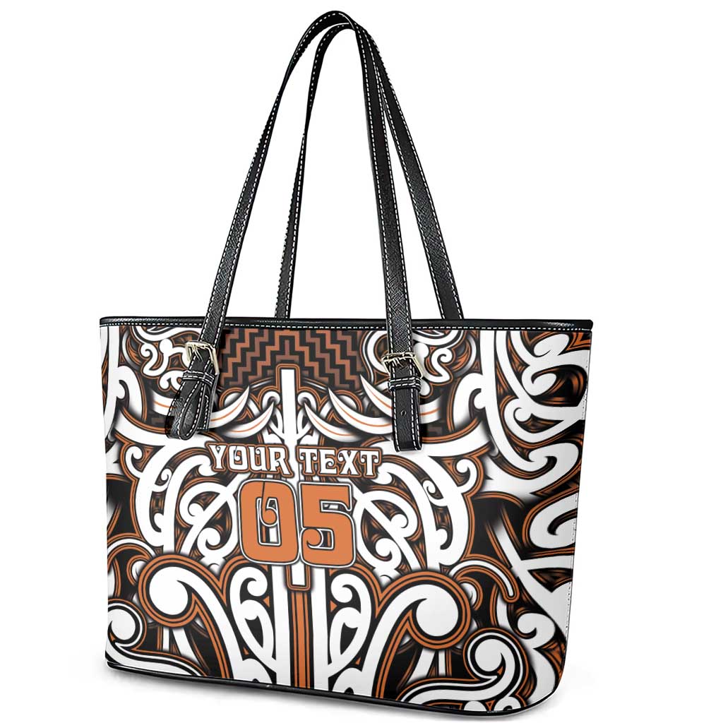 Custom Aotearoa Waikato Leather Tote Bag Maori Tribal Pattern Mix Poutama LT05 - Polynesian Pride