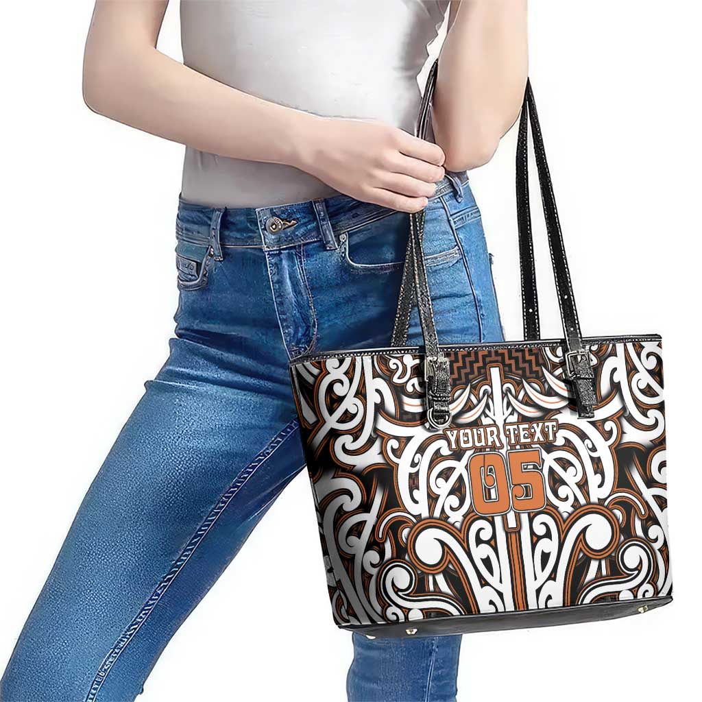 Custom Aotearoa Waikato Leather Tote Bag Maori Tribal Pattern Mix Poutama LT05 - Polynesian Pride