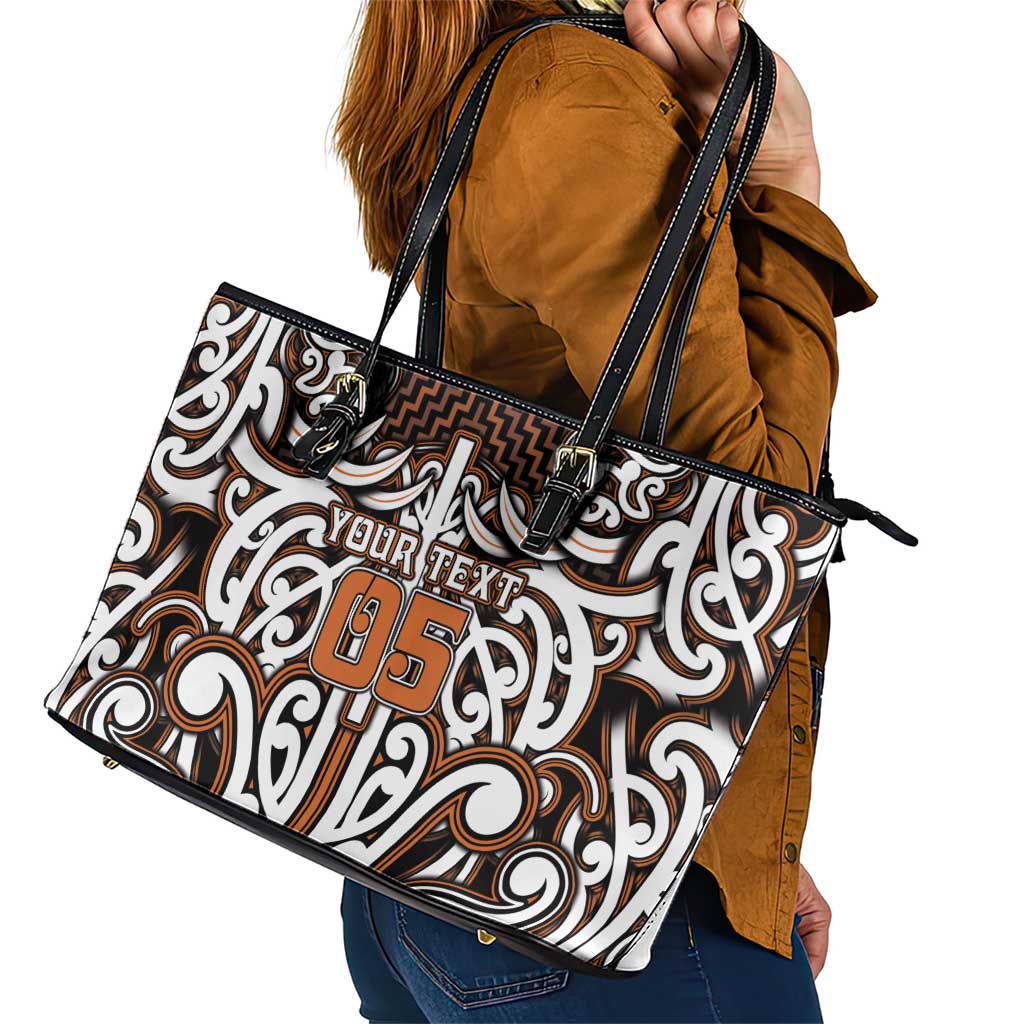 Custom Aotearoa Waikato Leather Tote Bag Maori Tribal Pattern Mix Poutama LT05 - Polynesian Pride
