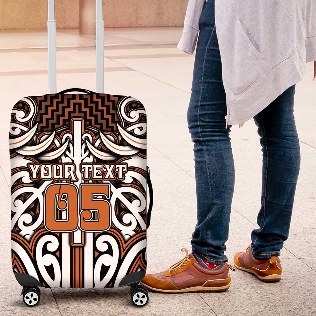 Custom Aotearoa Waikato Luggage Cover Maori Tribal Pattern Mix Poutama LT05 Orange - Polynesian Pride